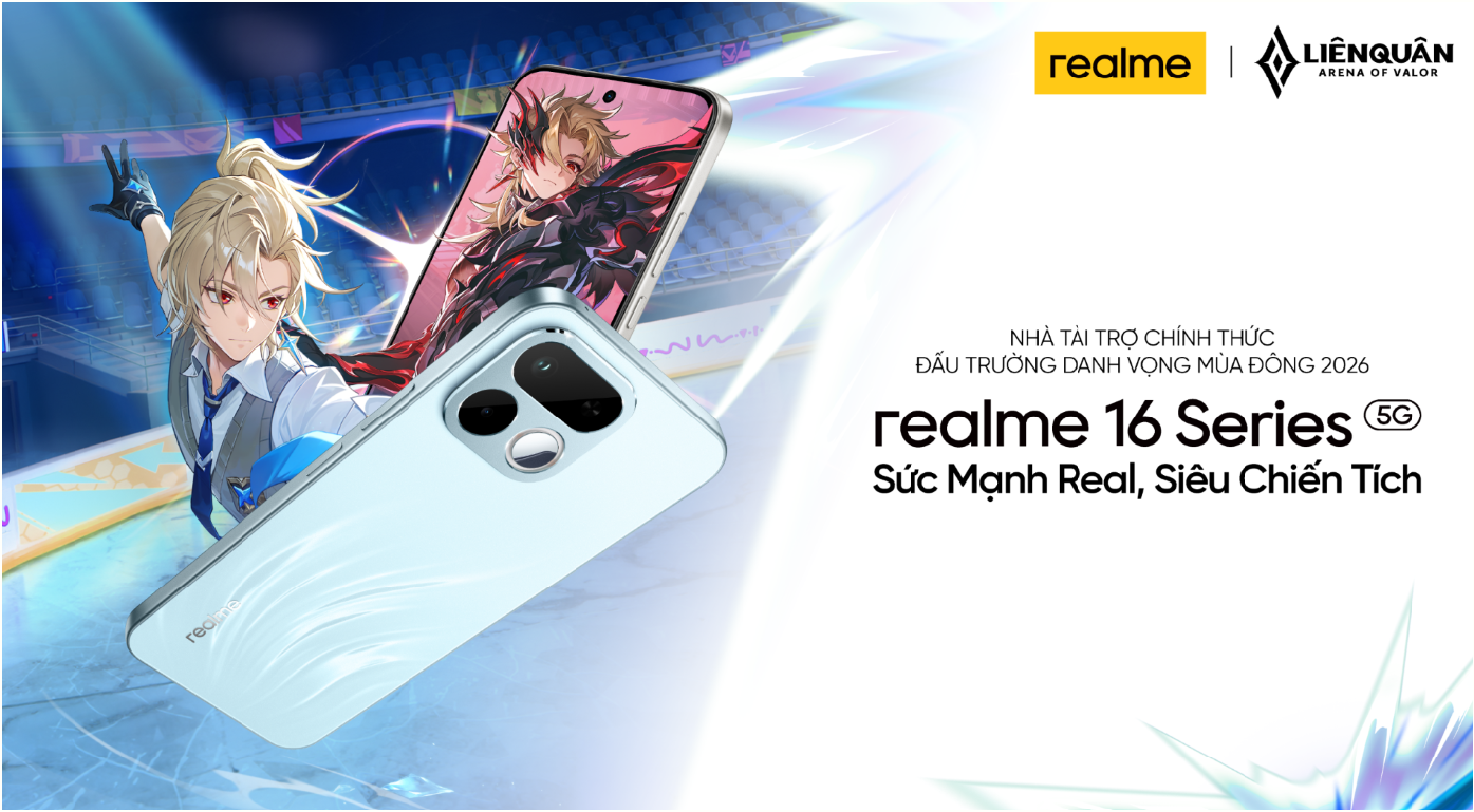 realme - Nhà tài trợ thiết bị thi đấu chính thức tại ĐTDV 2026 6 realme là Nhà Tài trợ Chính thức của Đấu Trường Danh Vọng Mùa Đông 2026 với thông điệp “realme - Sức Mạnh Real, Siêu Chiến Tích”